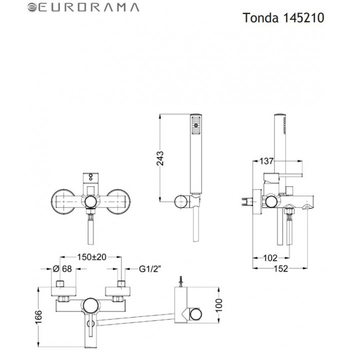 Μπαταρία λουτρού Eurorama Tonda 145210-400 black matt