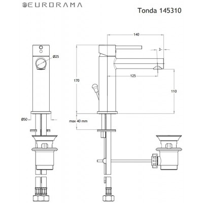 Μπαταρία νιπτήρος Eurorama Tonda 145310-400 black matt 