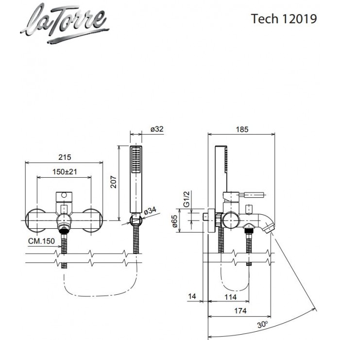 Μπαταρία λουτρού La Torre New Tech 12019-221 Μπρονζέ