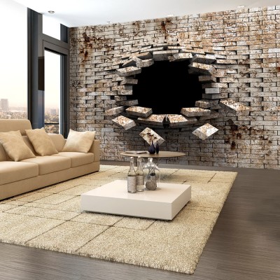 Φωτοταπετσαρία - 3D Wall Entry - Background with Dirty White Brick with a Prominent Hole