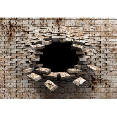 Φωτοταπετσαρία - 3D Wall Entry - Background with Dirty White Brick with a Prominent Hole