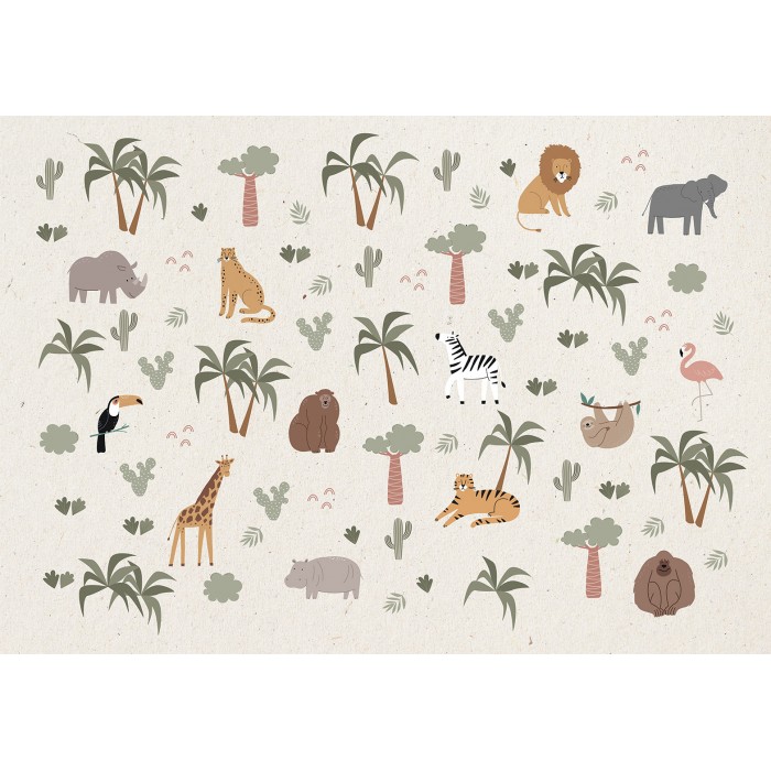 Φωτοταπετσαρία - African Composition - Animals for the Children's Room on a Paper Background