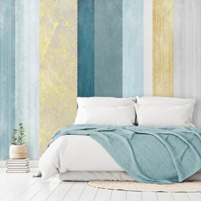 Φωτοταπετσαρία - Striped pattern - abstract background in stripes in blue tones with gold pattern