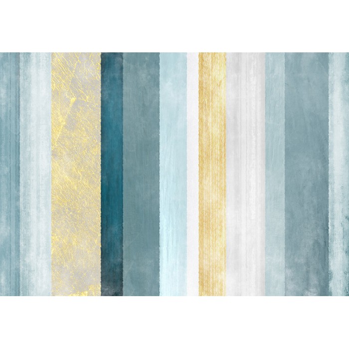 Φωτοταπετσαρία - Striped pattern - abstract background in stripes in blue tones with gold pattern