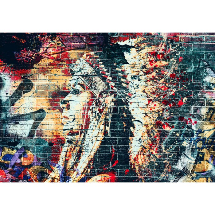 Φωτοταπετσαρία - Street art - colourful graffiti with profile of a woman on a brick background