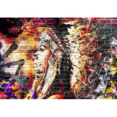 Φωτοταπετσαρία - Street art - colourful graffiti with profile of a woman on a brick background