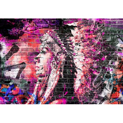 Φωτοταπετσαρία - Street art - graffiti with profile of a woman in shades of pink and purple