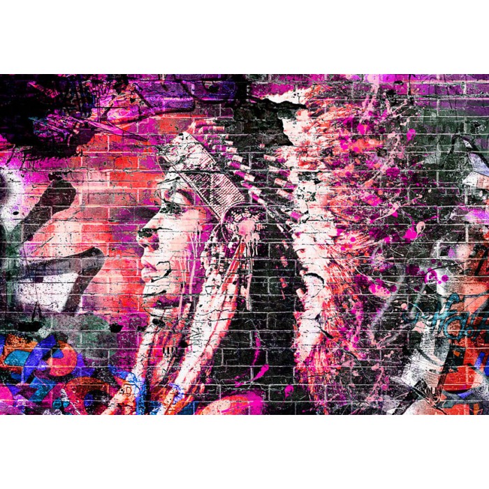 Φωτοταπετσαρία - Street art - graffiti with profile of a woman in shades of pink and purple