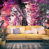 Φωτοταπετσαρία - Street art - graffiti with profile of a woman in shades of pink and purple