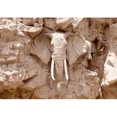 Φωτοταπετσαρία - African Elephant Sculpture - Animal Motif of Sculpture in Light Stone