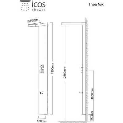 Στήλη Ντουζ Thea Με Μίκτη Icos Επίτοιχη Ύψος 190 Εκ. Inox THEAMIX